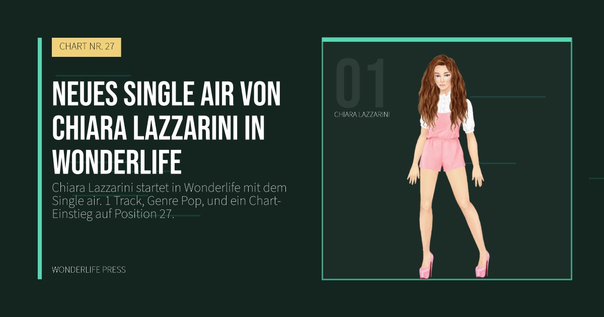 Wonderlife Press: Neues Single air von Chiara Lazzarini in Wonderlife. Künstlerporträt. CHART NR. 27.