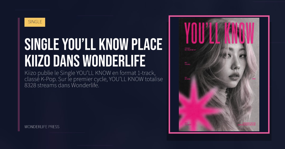 Wonderlife Press: Single YOU’LL KNOW place Kiizo dans Wonderlife. pochette de la sortie. SINGLE.