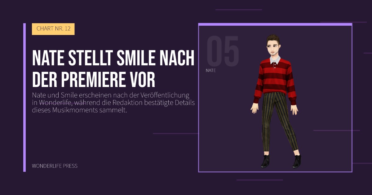 Wonderlife Press: Nate stellt Smile nach der Premiere vor. Künstlerporträt. CHART NR. 12.