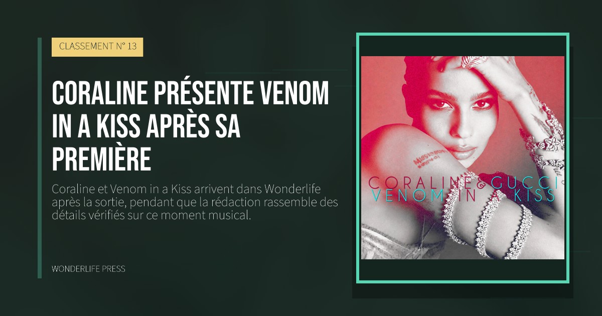 Wonderlife Press: Coraline présente Venom in a Kiss après sa première. pochette de la sortie. CLASSEMENT N° 13.