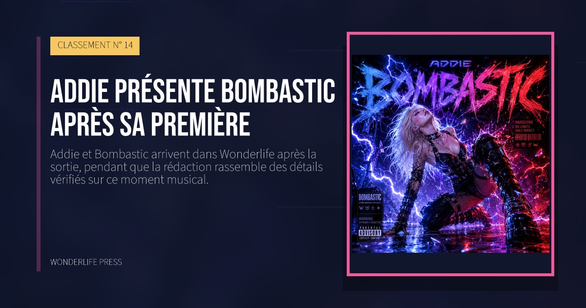 Wonderlife Press: Addie présente Bombastic après sa première. pochette de la sortie. CLASSEMENT N° 14.