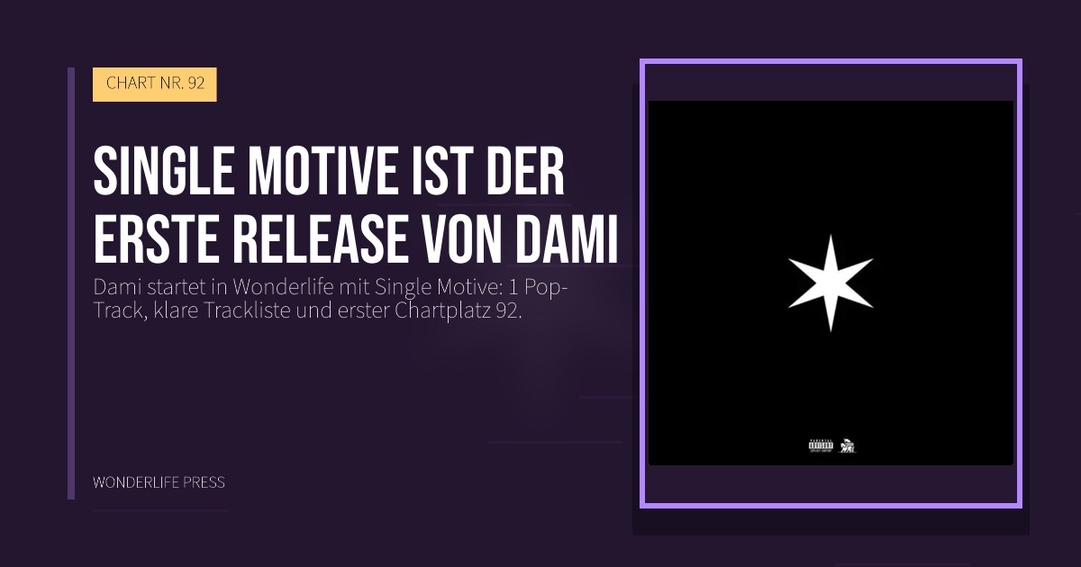 Wonderlife Press: Single Motive ist der erste release von Dami. Veröffentlichungscover. CHART NR. 92.