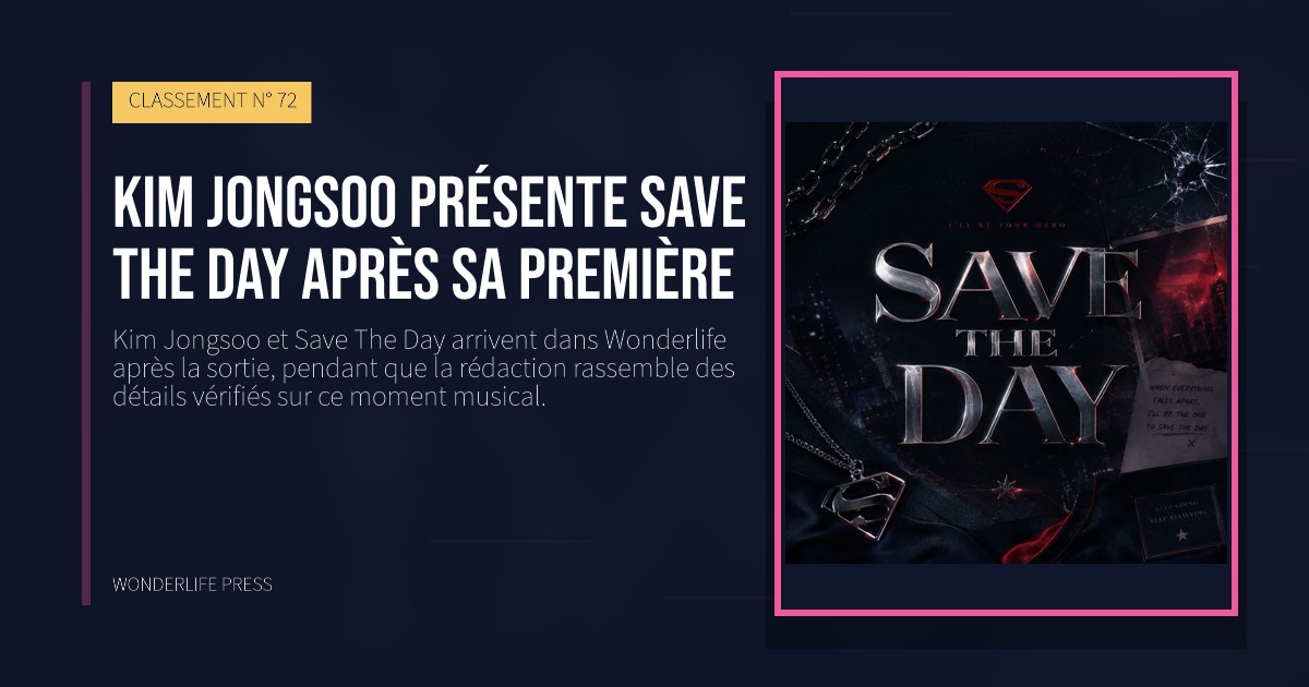Wonderlife Press: Kim Jongsoo présente Save The Day après sa première. pochette de la sortie. CLASSEMENT N° 72.