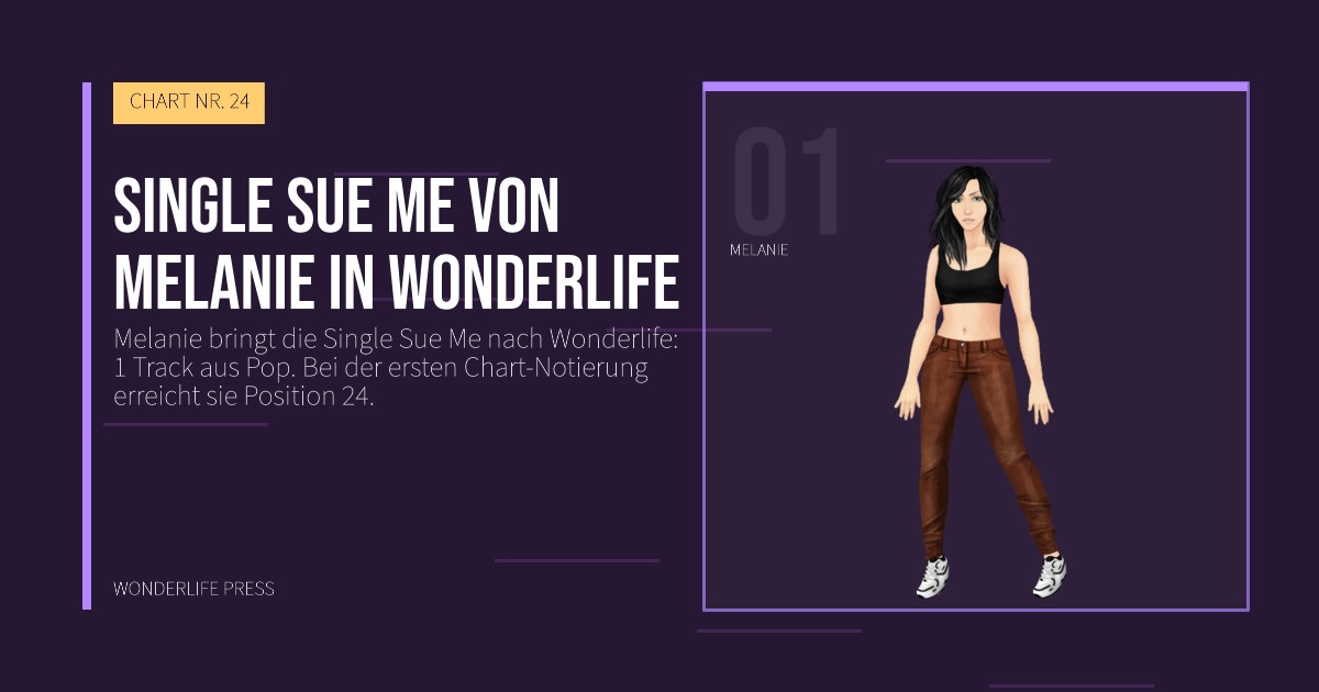 Wonderlife Press: Single Sue Me von Melanie in Wonderlife. Künstlerporträt. CHART NR. 24.