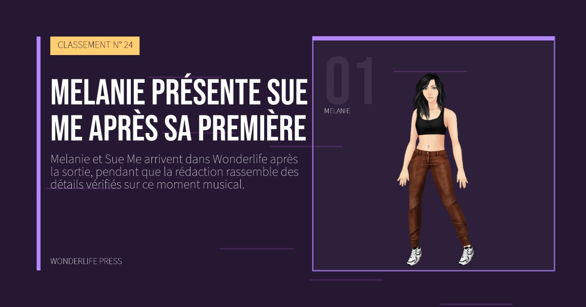 Wonderlife Press: Melanie présente Sue Me après sa première. portrait des artistes. CLASSEMENT N° 24.