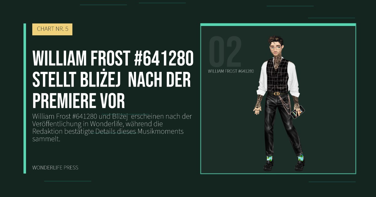 Wonderlife Press: William Frost #641280 stellt Bliżej  nach der Premiere vor. Künstlerporträt. CHART NR. 5.