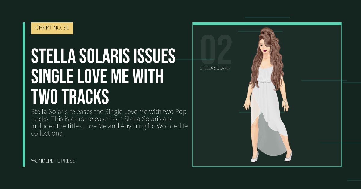 Wonderlife Press: Stella Solaris issues single Love Me with two tracks. artist portrait. CHART NO. 31.