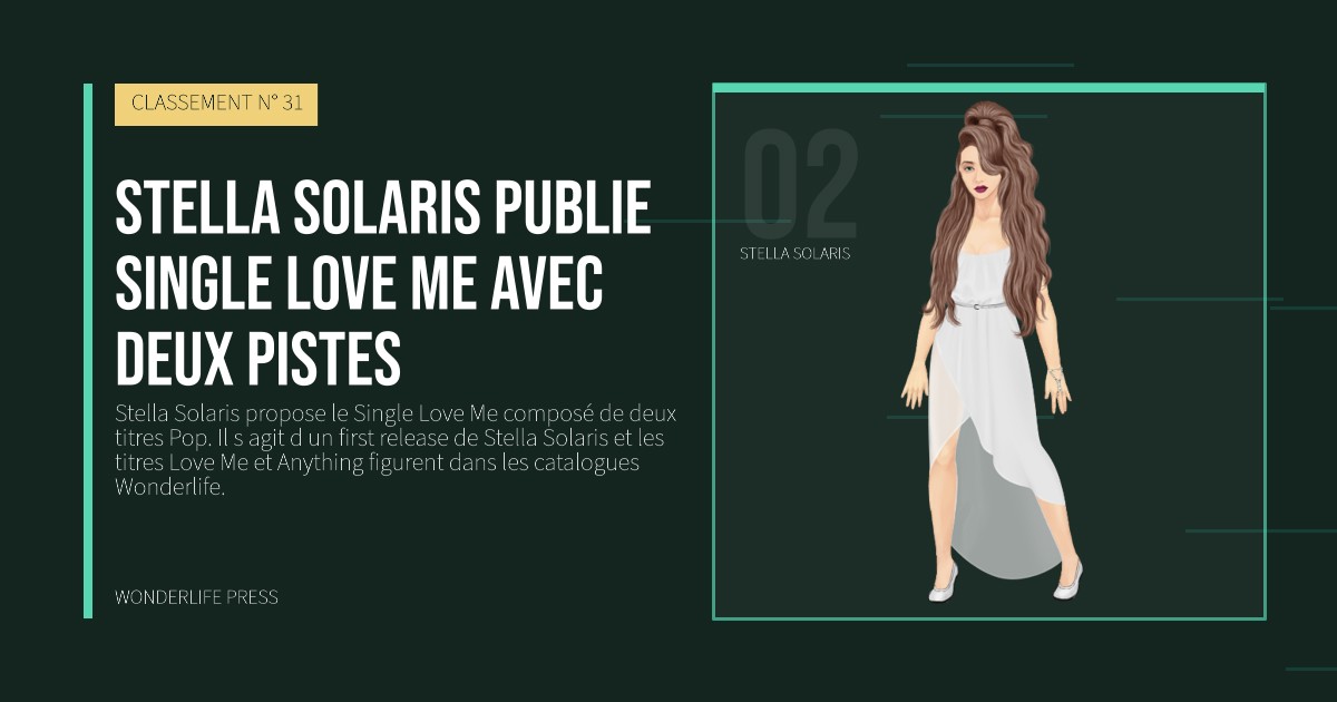 Wonderlife Press: Stella Solaris publie single Love Me avec deux pistes. portrait des artistes. CLASSEMENT N° 31.