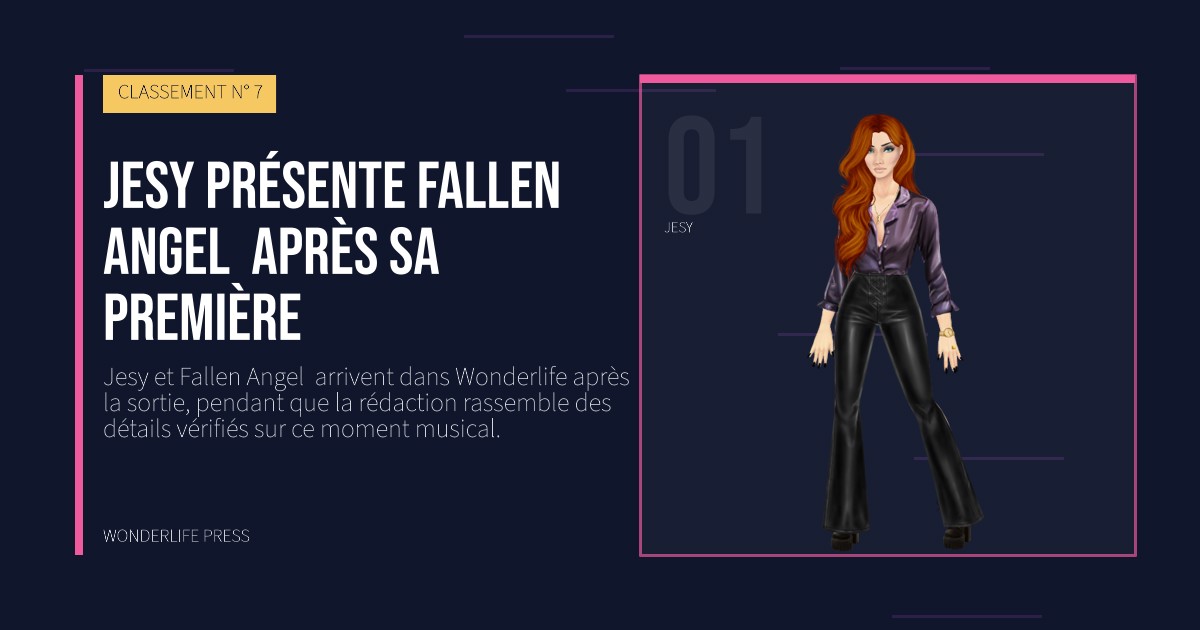 Wonderlife Press: Jesy présente Fallen Angel  après sa première. portrait des artistes. CLASSEMENT N° 7.