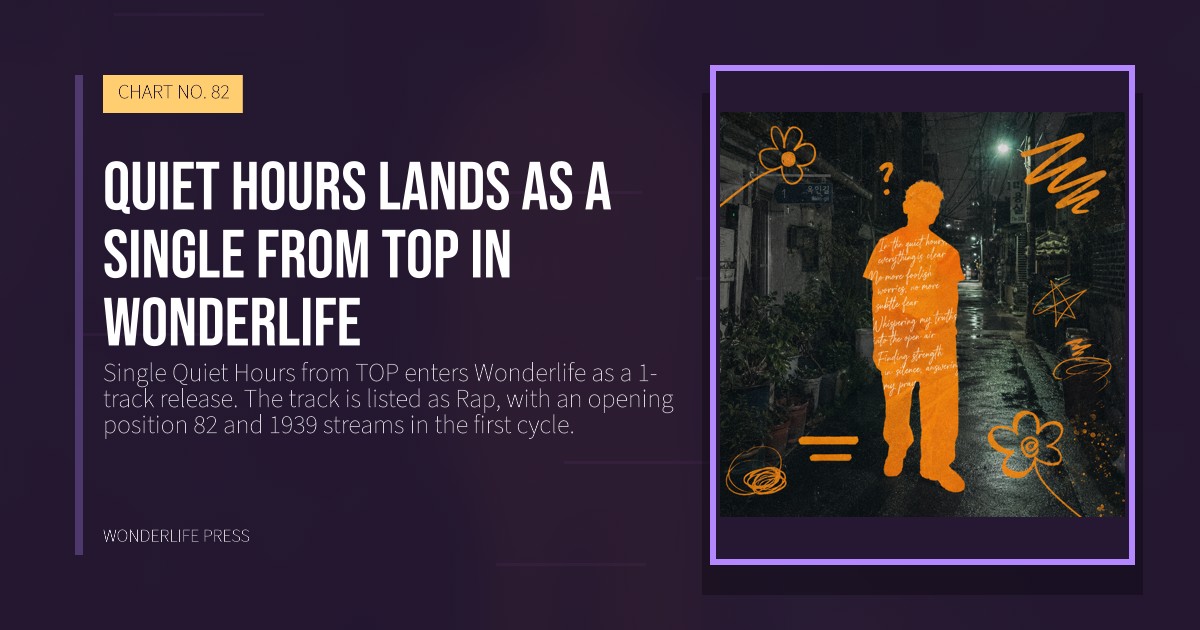 Wonderlife Press: Quiet Hours lands as a Single from TOP in Wonderlife. release artwork. CHART NO. 82.
