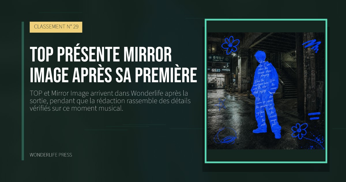 Wonderlife Press: TOP présente Mirror Image après sa première. pochette de la sortie. CLASSEMENT N° 29.