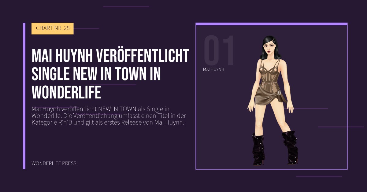 Wonderlife Press: Mai Huynh veröffentlicht single NEW IN TOWN in Wonderlife. Künstlerporträt. CHART NR. 28.