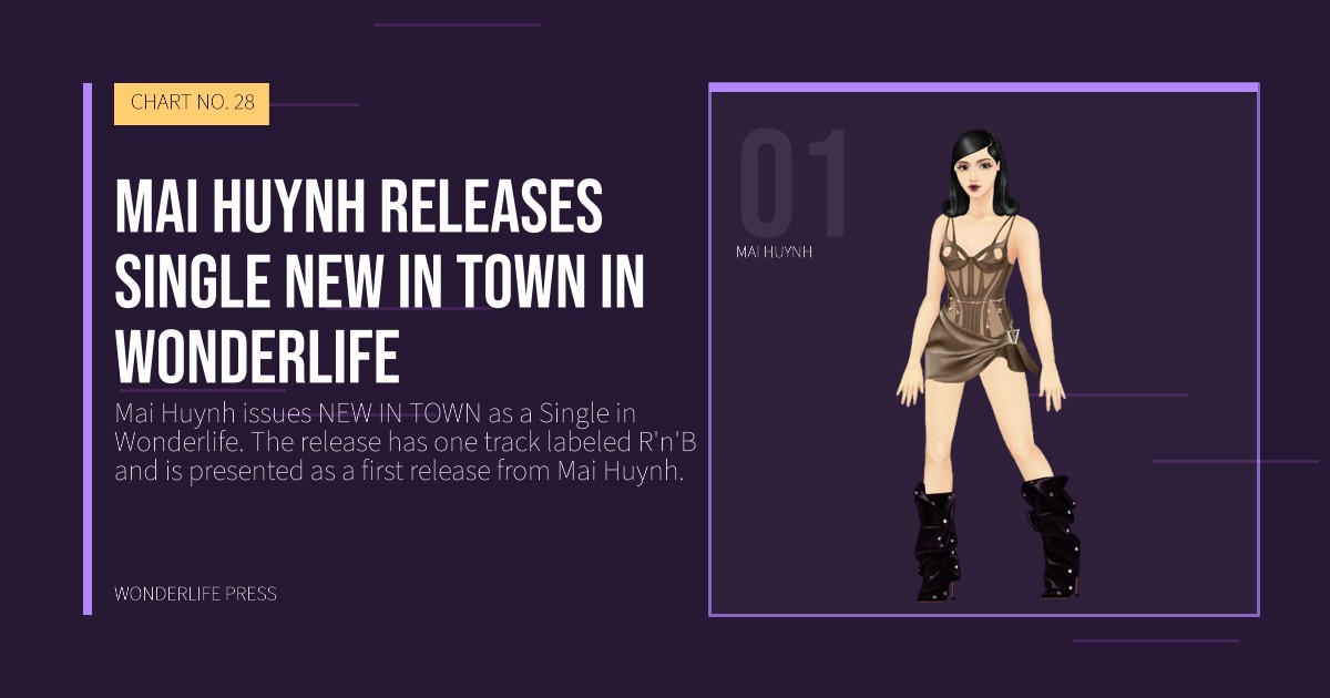Wonderlife Press: Mai Huynh releases single NEW IN TOWN in Wonderlife. artist portrait. CHART NO. 28.
