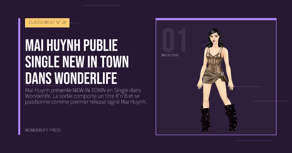 Wonderlife Press: Mai Huynh publie single NEW IN TOWN dans Wonderlife. portrait des artistes. CLASSEMENT N° 28.