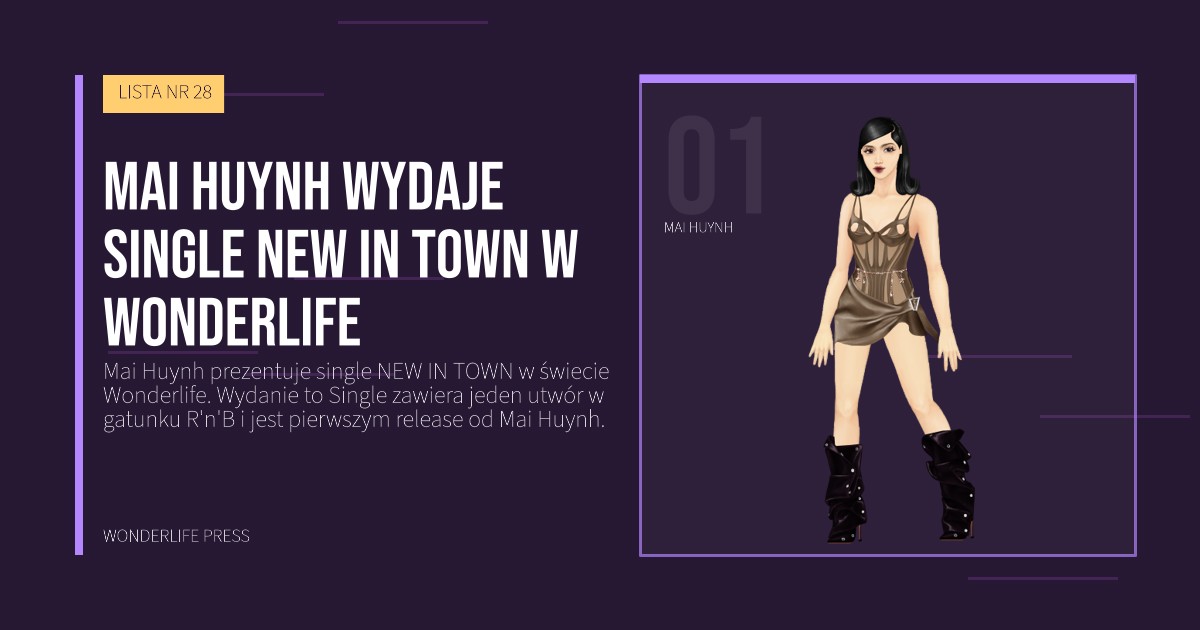 Wonderlife Press: Mai Huynh wydaje single NEW IN TOWN w Wonderlife. portret artystów. LISTA NR 28.