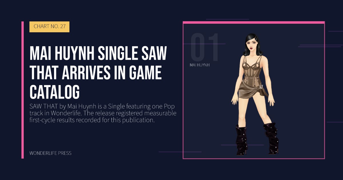Wonderlife Press: Mai Huynh single SAW THAT arrives in game catalog. artist portrait. CHART NO. 27.