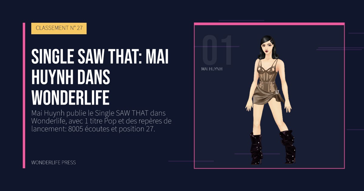 Wonderlife Press: Single SAW THAT: Mai Huynh dans Wonderlife. portrait des artistes. CLASSEMENT N° 27.