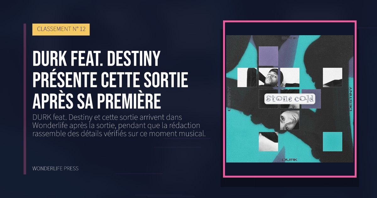 Wonderlife Press: DURK feat. Destiny présente cette sortie après sa première. pochette de la sortie. CLASSEMENT N° 12.