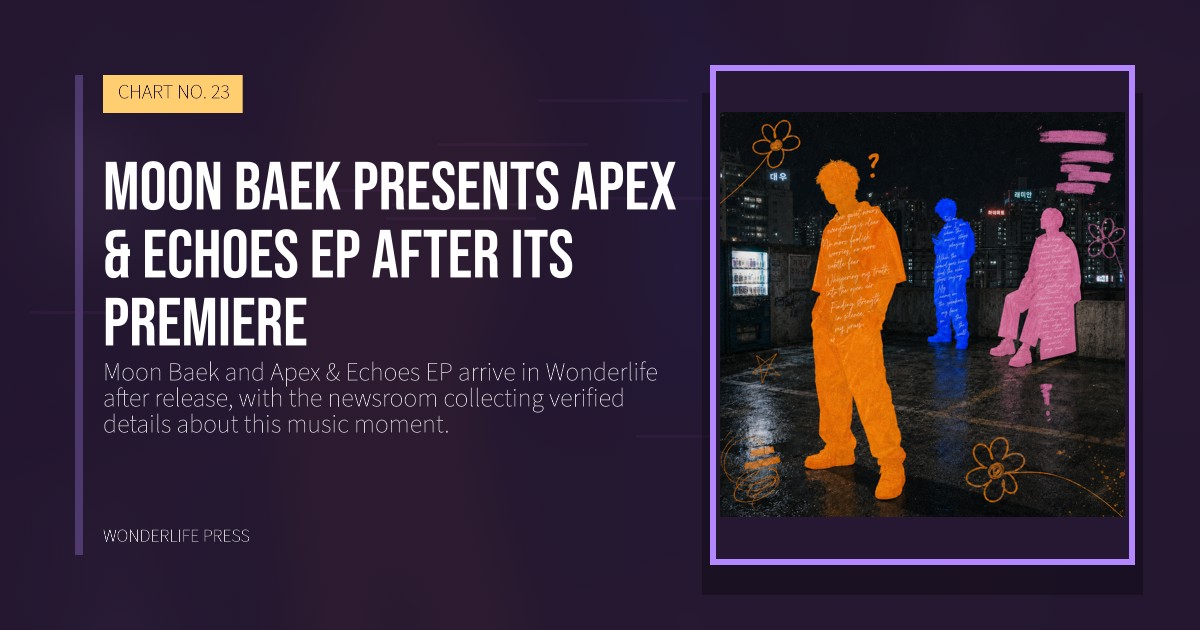 Wonderlife Press: Moon Baek presents Apex & Echoes EP after its premiere. release artwork. CHART NO. 23.