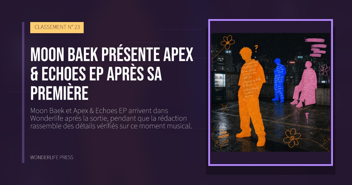Wonderlife Press: Moon Baek présente Apex & Echoes EP après sa première. pochette de la sortie. CLASSEMENT N° 23.