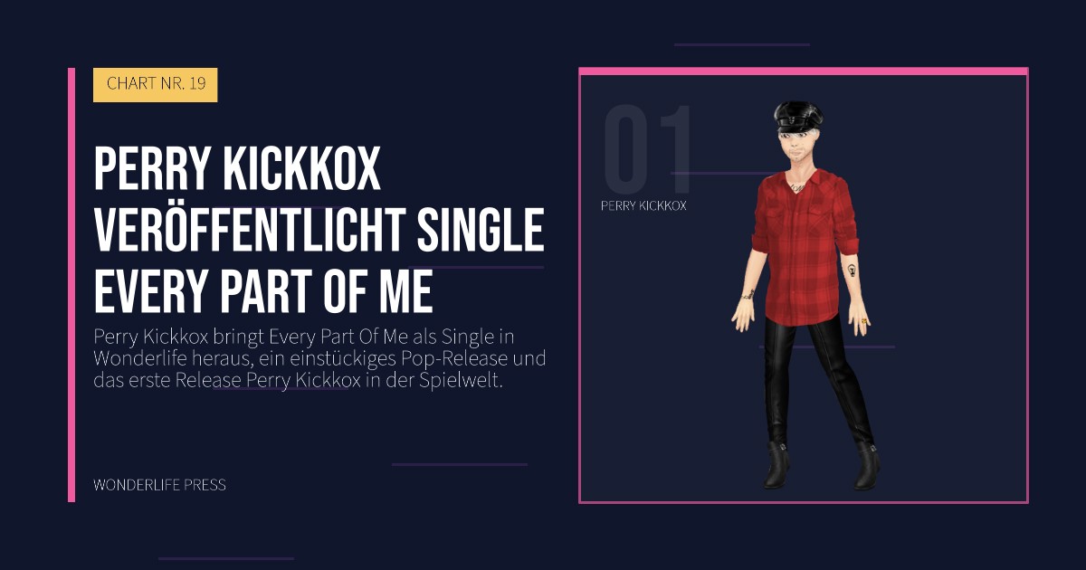 Wonderlife Press: Perry Kickkox veröffentlicht single Every Part Of Me. Künstlerporträt. CHART NR. 19.