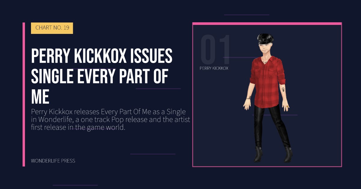 Wonderlife Press: Perry Kickkox issues single Every Part Of Me. artist portrait. CHART NO. 19.