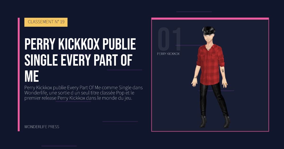 Wonderlife Press: Perry Kickkox publie single Every Part Of Me. portrait des artistes. CLASSEMENT N° 19.