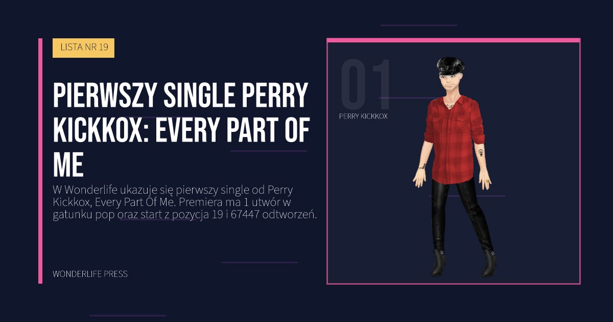 Wonderlife Press: Pierwszy single Perry Kickkox: Every Part Of Me. portret artystów. LISTA NR 19.