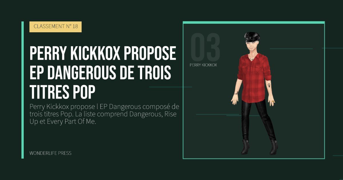 Wonderlife Press: Perry Kickkox propose EP Dangerous de trois titres Pop. portrait des artistes. CLASSEMENT N° 18.