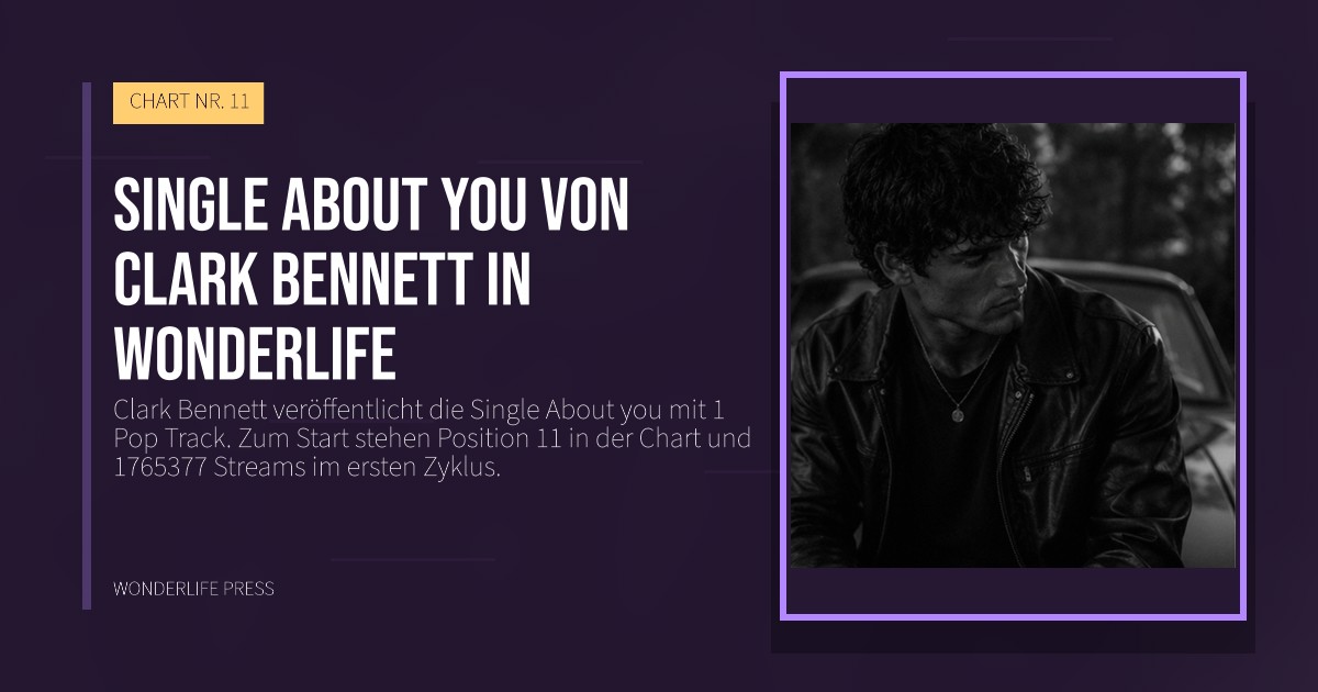 Wonderlife Press: Single About you von Clark Bennett in Wonderlife. Veröffentlichungscover. CHART NR. 11.
