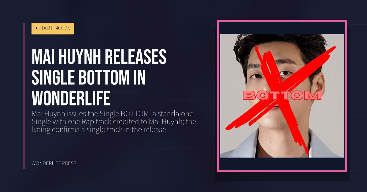 Wonderlife Press: Mai Huynh releases single BOTTOM in Wonderlife. release artwork. CHART NO. 25.