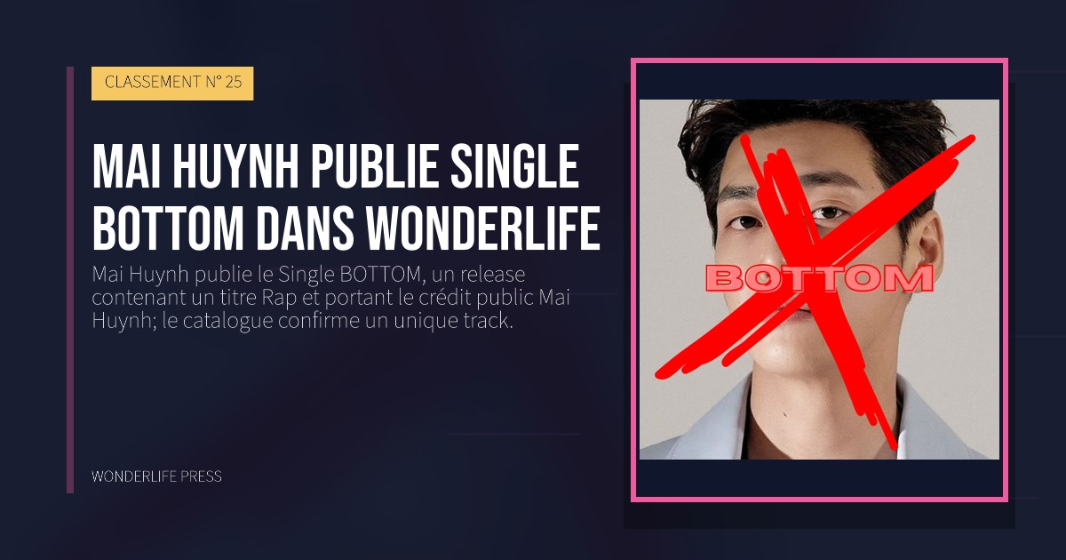 Wonderlife Press: Mai Huynh publie single BOTTOM dans Wonderlife. pochette de la sortie. CLASSEMENT N° 25.