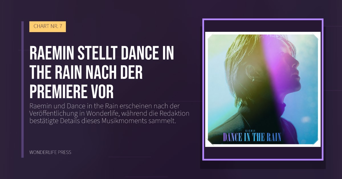 Wonderlife Press: Raemin stellt Dance in the Rain nach der Premiere vor. Veröffentlichungscover. CHART NR. 7.