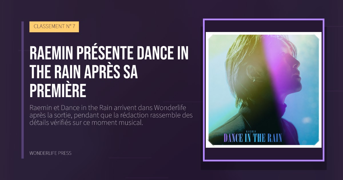 Wonderlife Press: Raemin présente Dance in the Rain après sa première. pochette de la sortie. CLASSEMENT N° 7.