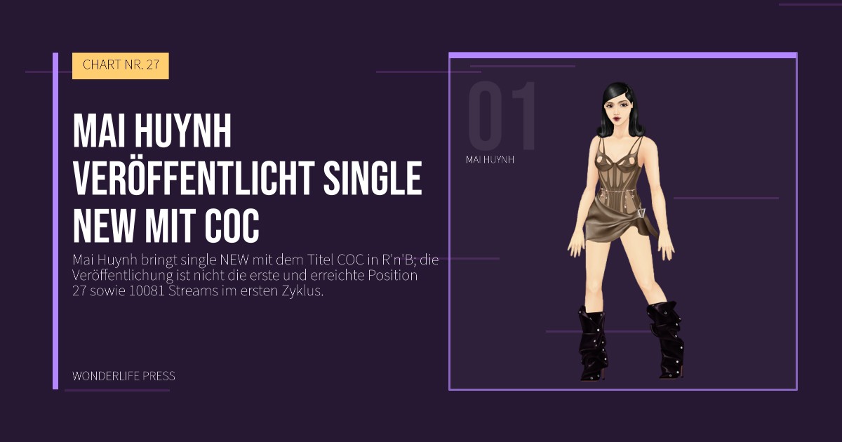 Wonderlife Press: Mai Huynh veröffentlicht single NEW mit COC. Künstlerporträt. CHART NR. 27.