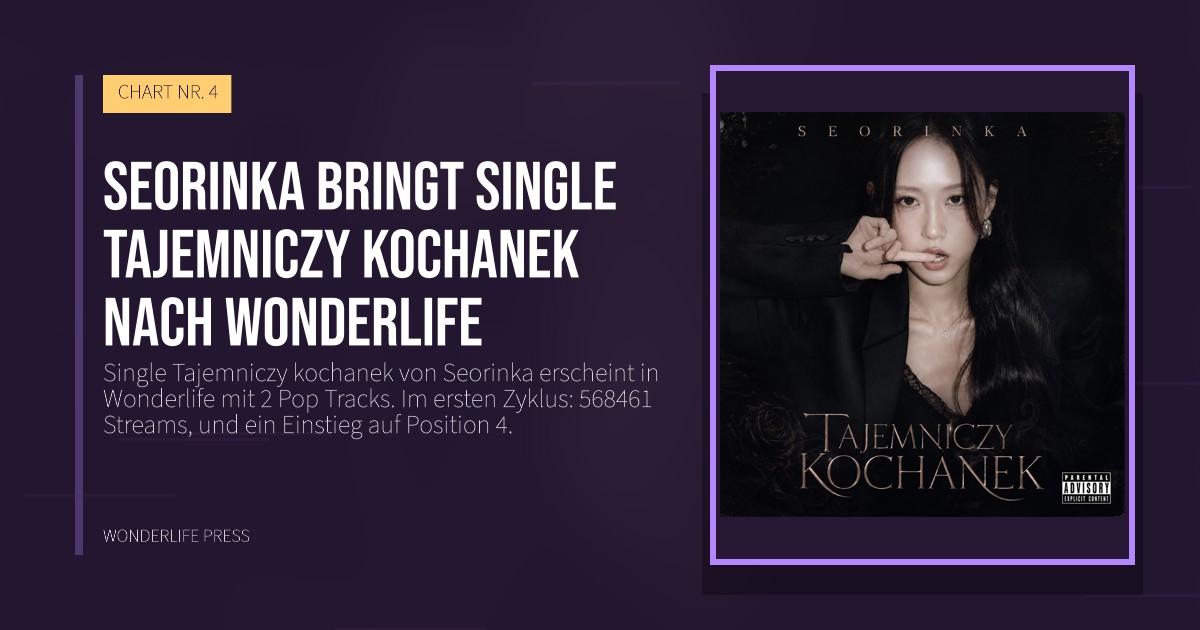 Wonderlife Press: Seorinka bringt Single Tajemniczy kochanek nach Wonderlife. Veröffentlichungscover. CHART NR. 4.