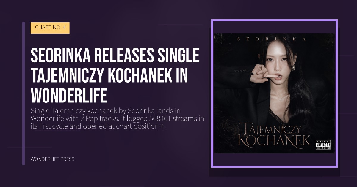 Wonderlife Press: Seorinka releases Single Tajemniczy kochanek in Wonderlife. release artwork. CHART NO. 4.
