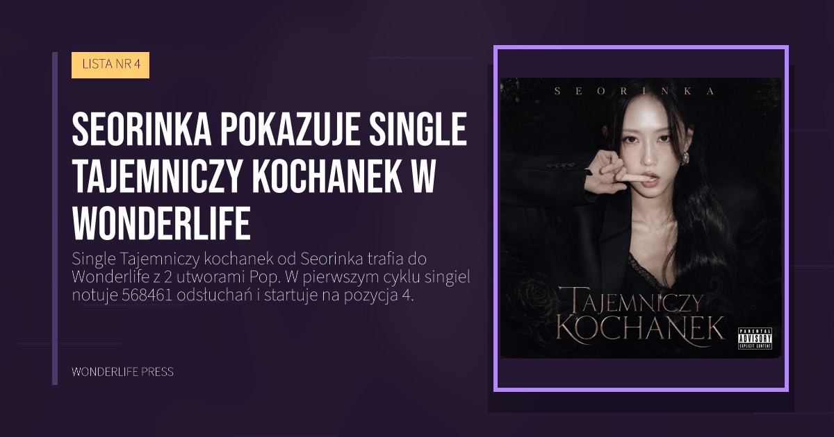 Wonderlife Press: Seorinka pokazuje Single Tajemniczy kochanek w Wonderlife. okładka wydawnictwa. LISTA NR 4.
