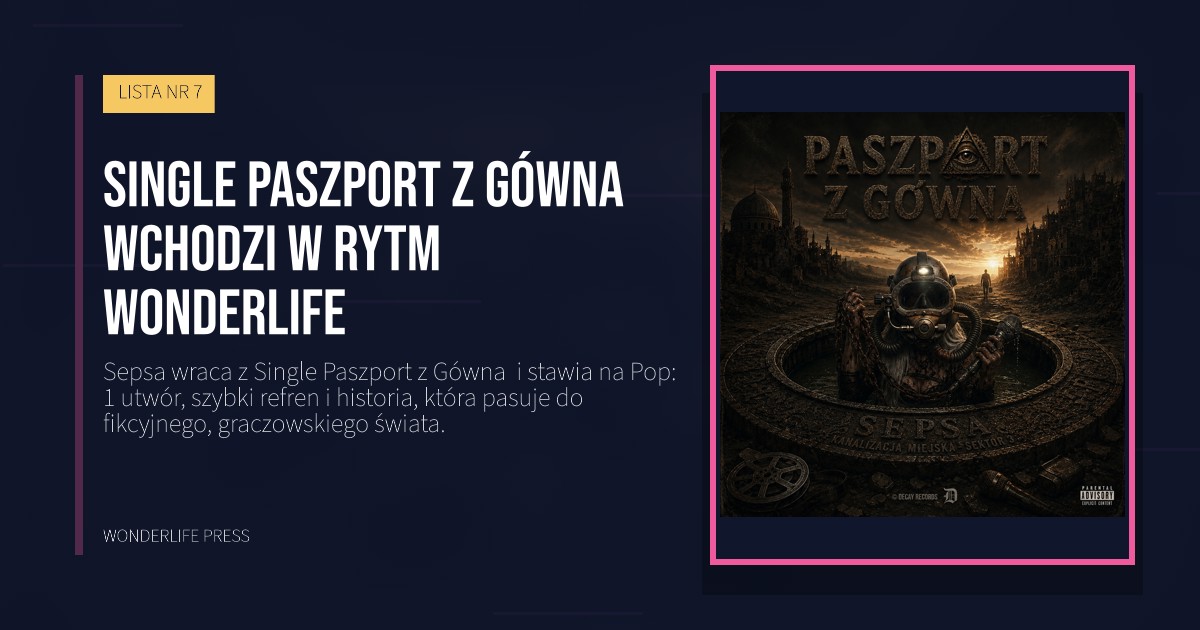 Wonderlife Press: Single Paszport z Gówna  wchodzi w rytm Wonderlife. okładka wydawnictwa. LISTA NR 7.