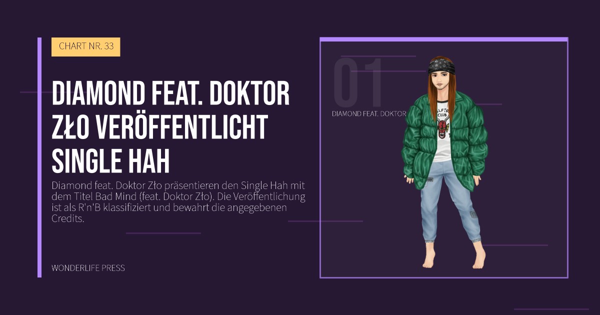 Wonderlife Press: Diamond feat. Doktor Zło veröffentlicht Single Hah. Künstlerporträt. CHART NR. 33.