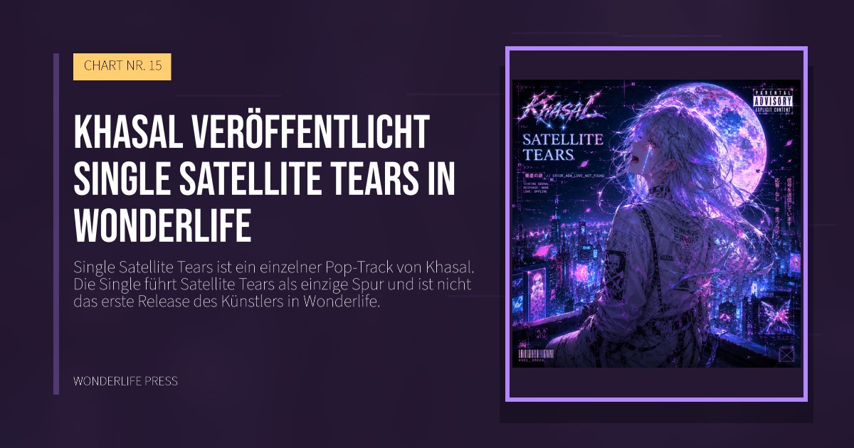 Wonderlife Press: Khasal veröffentlicht Single Satellite Tears in Wonderlife. Veröffentlichungscover. CHART NR. 15.