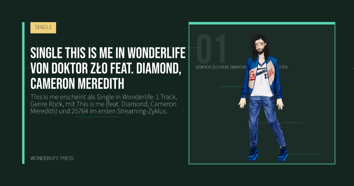 Wonderlife Press: Single This is me in Wonderlife von Doktor Zło feat. Diamond, Cameron Meredith. Künstlerporträt. SINGLE.