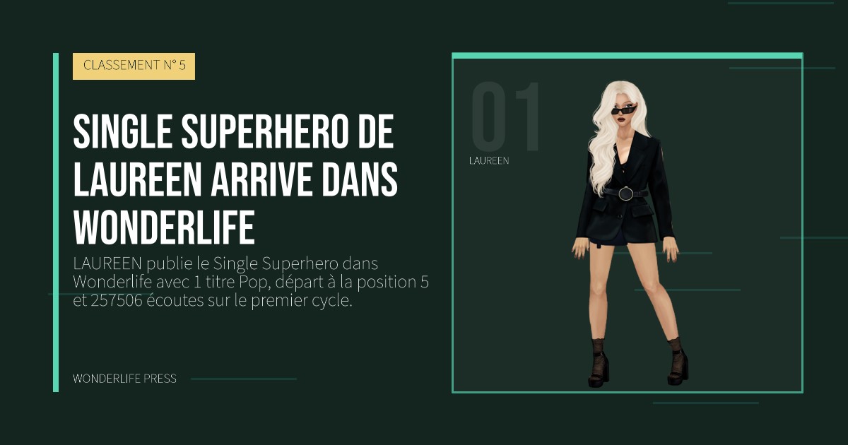 Wonderlife Press: Single Superhero de LAUREEN arrive dans Wonderlife. portrait des artistes. CLASSEMENT N° 5.