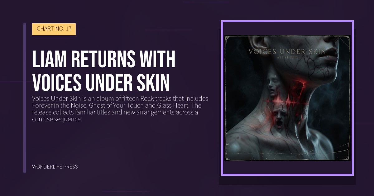 Wonderlife Press: Liam returns with Voices Under Skin. release artwork. CHART NO. 17.