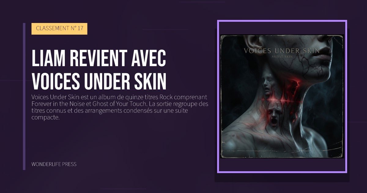 Wonderlife Press: Liam revient avec Voices Under Skin. pochette de la sortie. CLASSEMENT N° 17.