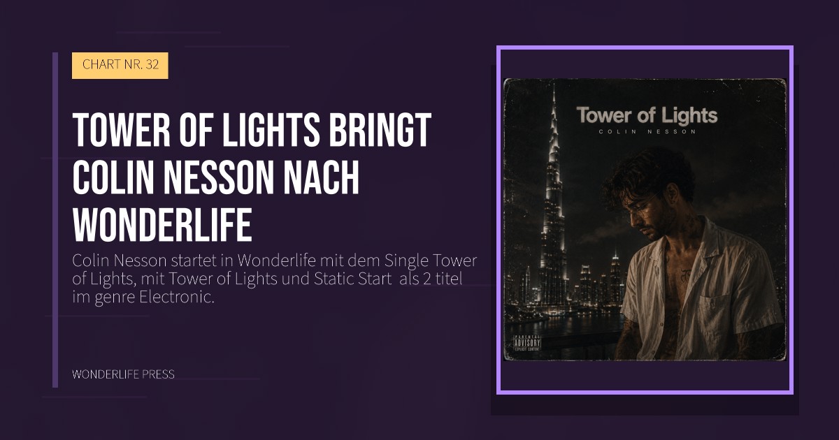 Wonderlife Press: Tower of Lights bringt Colin Nesson nach Wonderlife. Veröffentlichungscover. CHART NR. 32.