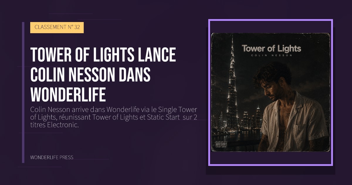 Wonderlife Press: Tower of Lights lance Colin Nesson dans Wonderlife. pochette de la sortie. CLASSEMENT N° 32.