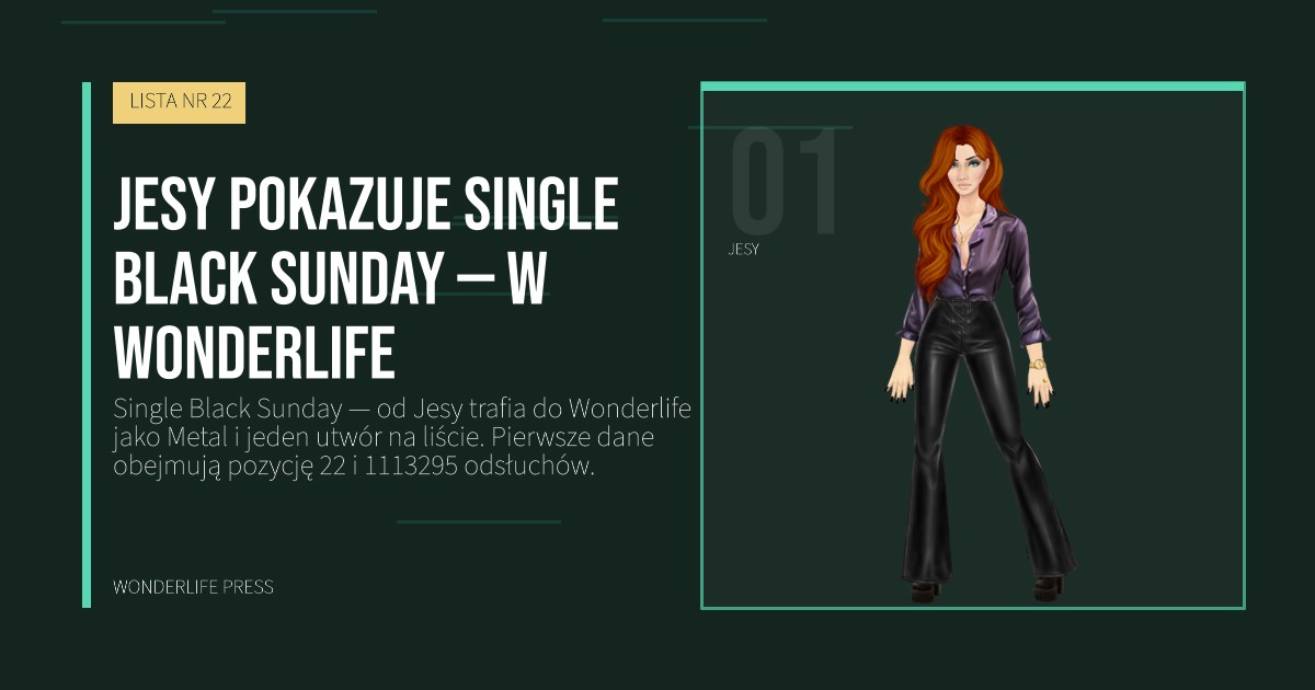 Wonderlife Press: Jesy pokazuje Single Black Sunday — w Wonderlife. portret artystów. LISTA NR 22.