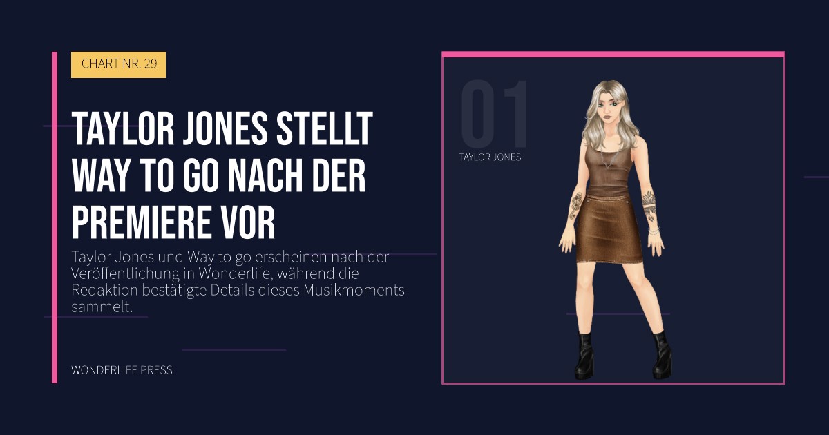 Wonderlife Press: Taylor Jones stellt Way to go nach der Premiere vor. Künstlerporträt. CHART NR. 29.