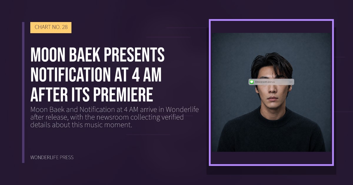Wonderlife Press: Moon Baek presents Notification at 4 AM after its premiere. release artwork. CHART NO. 28.